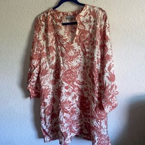 World Market floral Lightweight Tunic dress shirt boho top hippie cover up L XL